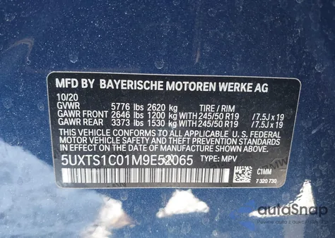 2021 BMW X3 Phev xDrive30E from USA, damaged, VIN 5UXTS1C01M9E52065